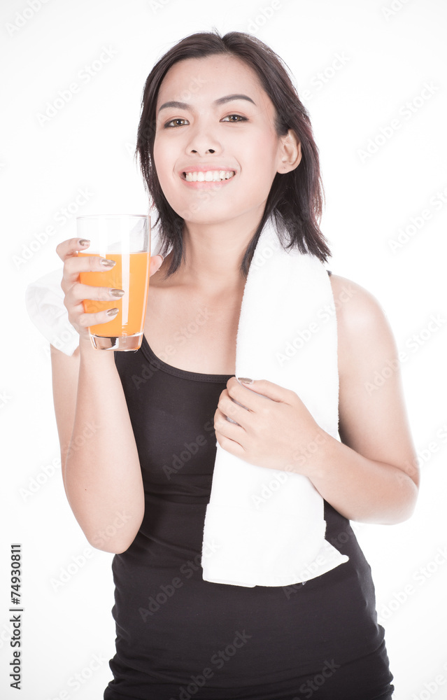 young woman with orange juice, isolated on white background young woman with orange juice, isolated on white background