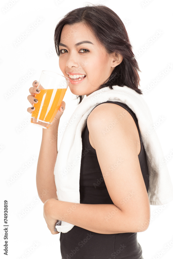 young woman with orange juice, isolated on white background young woman with orange juice, isolated on white background