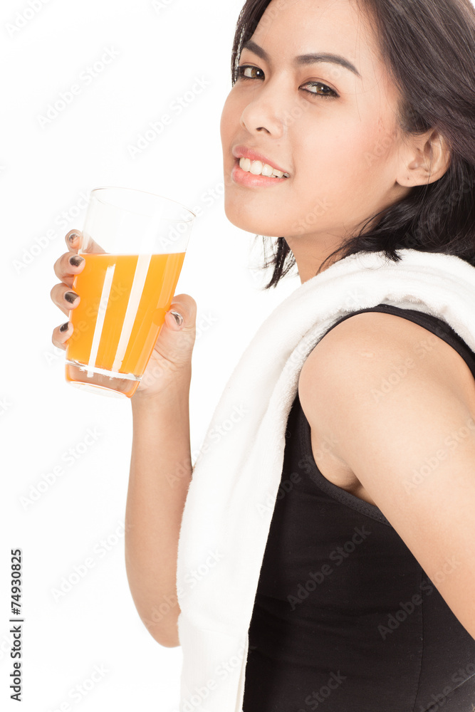 young woman with orange juice, isolated on white background young woman with orange juice, isolated on white background
