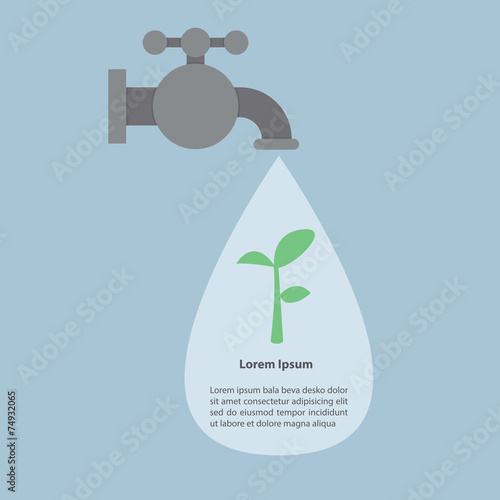 Faucet and water drops with small plant, Infographics