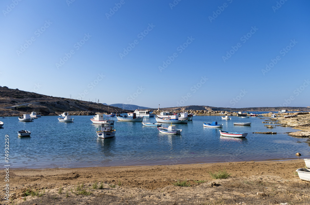 Boats in a small gulf in Ano Koufonisi island, Cyclades, Greece