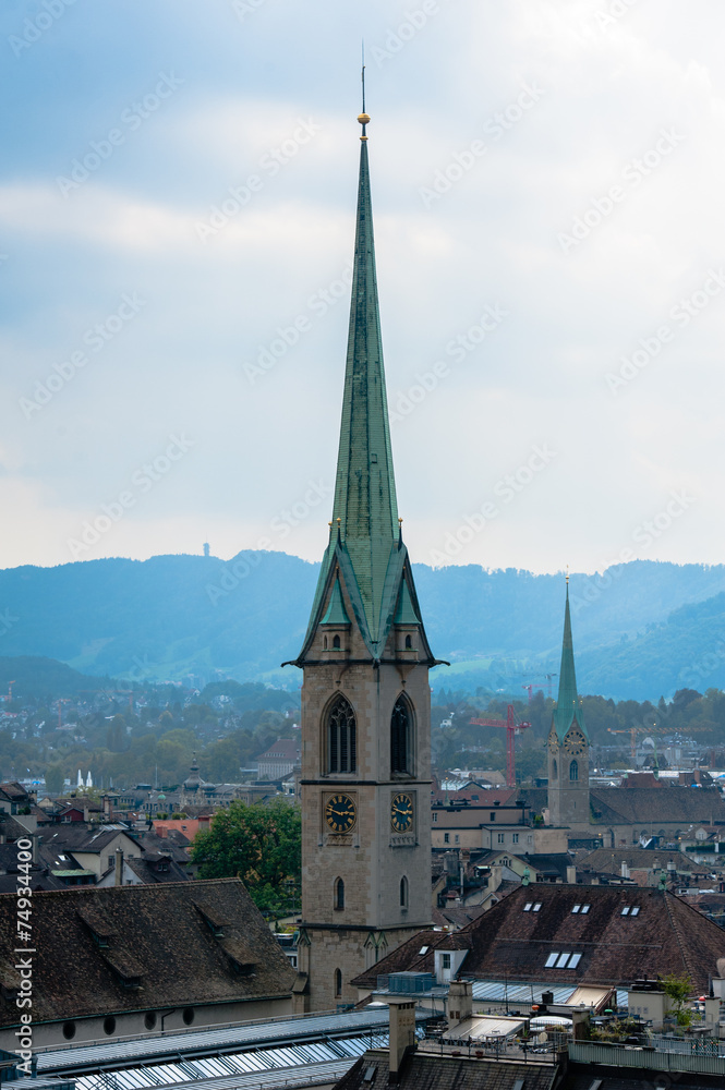 Zurich center. Image of ancient European city, view from the top