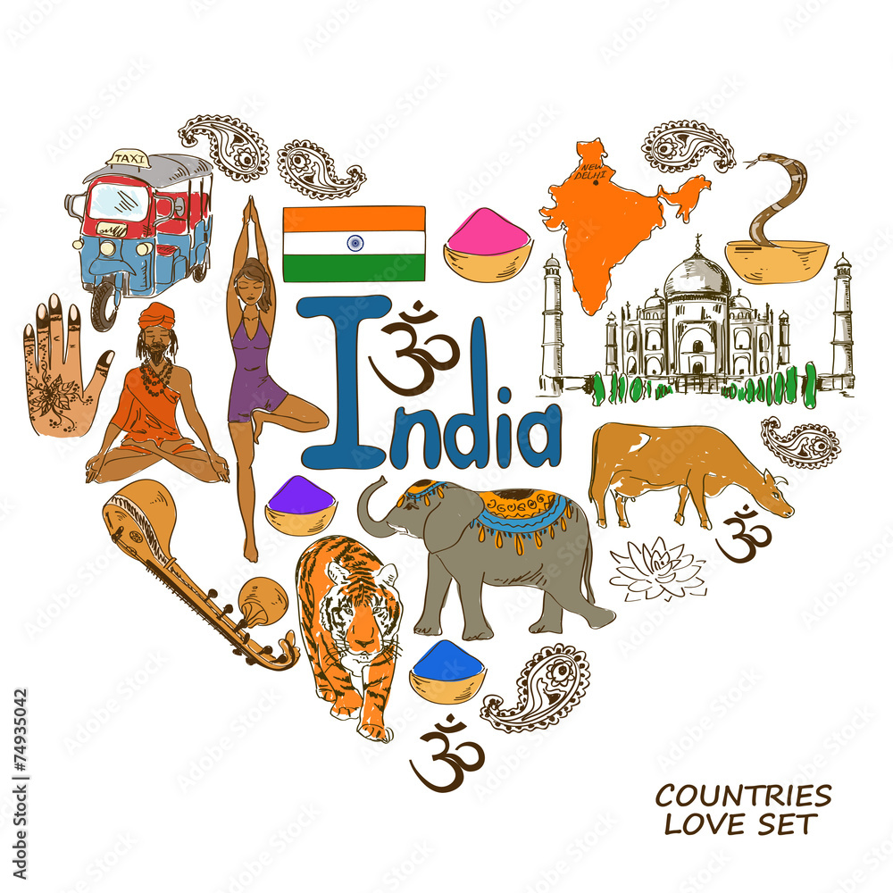 Obraz premium Indian symbols in heart shape concept