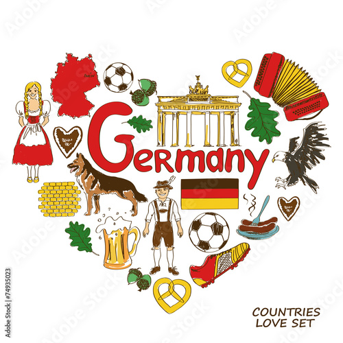 German symbols in heart shape concept