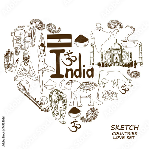 Indian symbols in heart shape concept