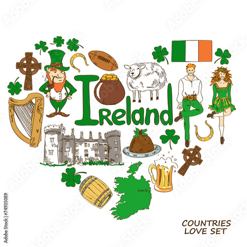 Heart shape concept of Irish symbols