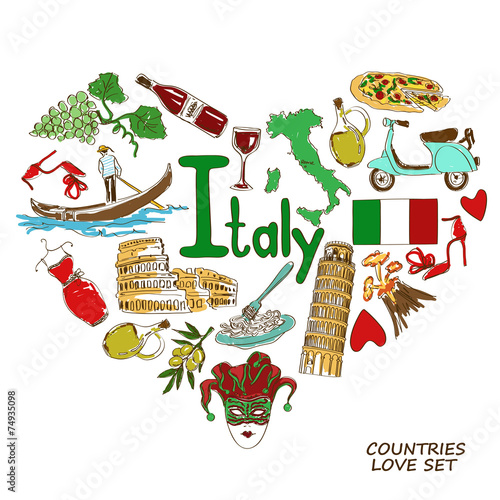 Italian symbols in heart shape concept