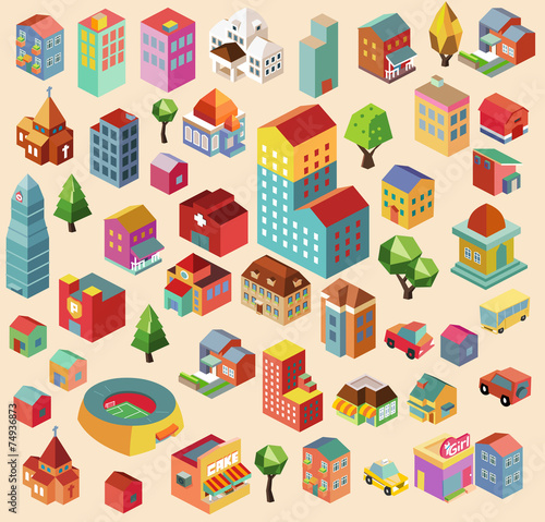 Colorful vector isometric buildings