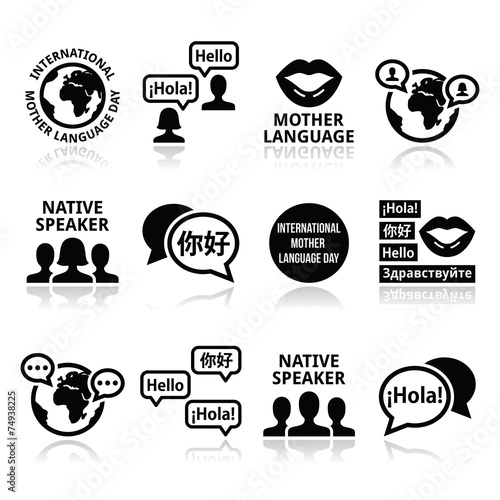 International Mother Language Day icons set
