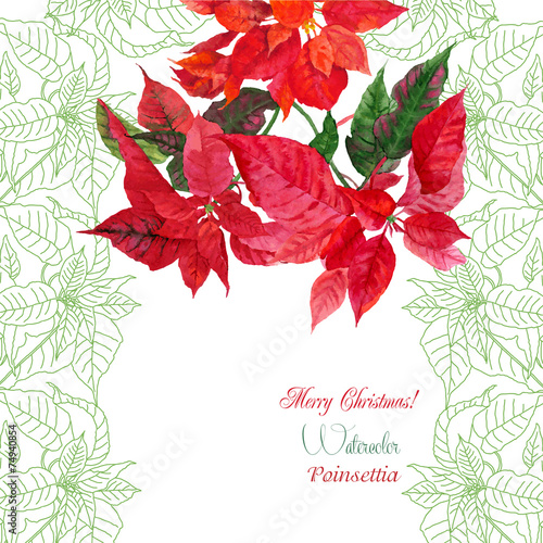 Background with bouquet of red poinsettia