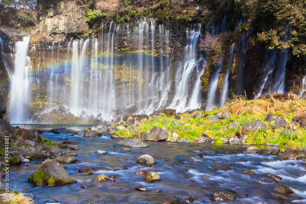 Shiraito no Taki waterfall with rainbow