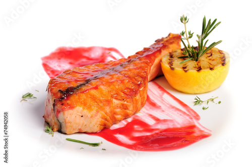 Grilled salmon steak