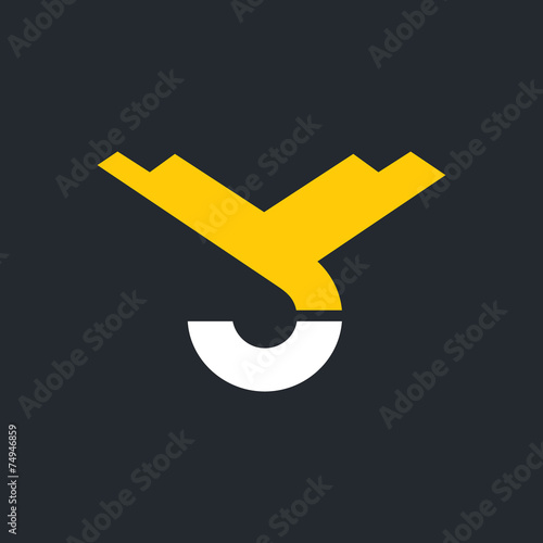 Vector hook of a crane, hoist sign, monogram the letters V and C
