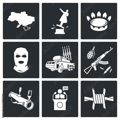 The situation in Ukraine Vector Icons Set