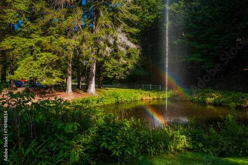 Double rainbow over pond at Letchworth State Park  New York.