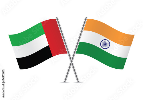 United Arab Emirates and Indian flags. Vector illustration.