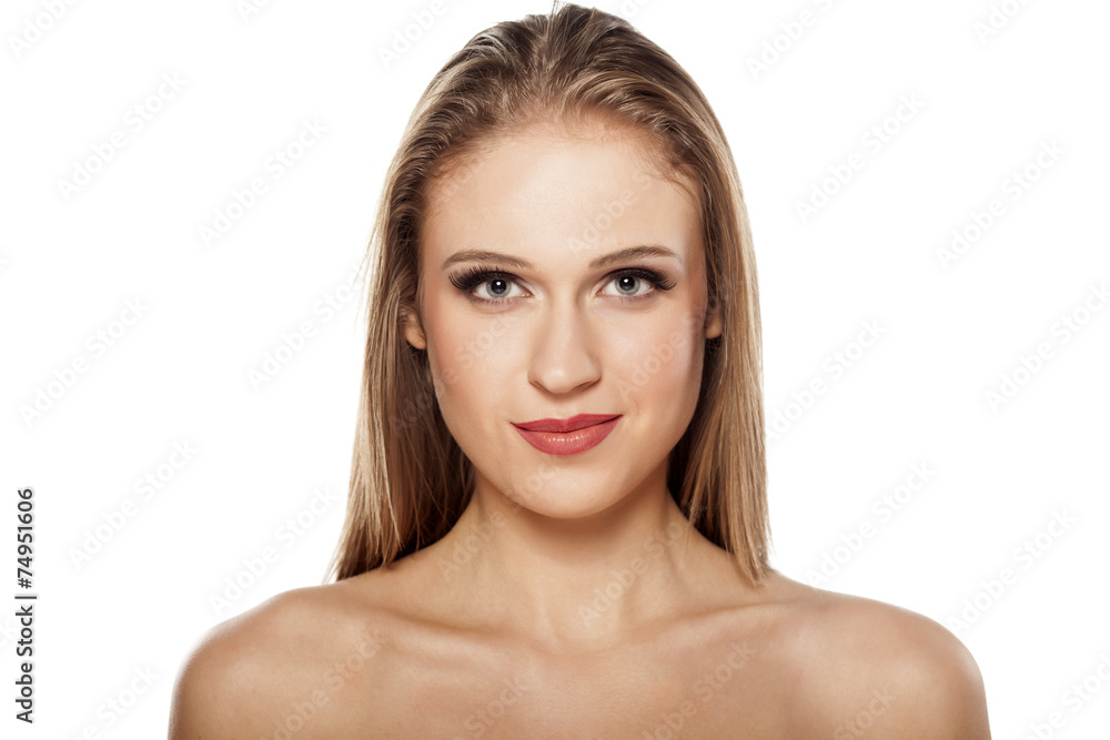 smiling beautiful blonde on a white background smiling beautiful blonde on a white background