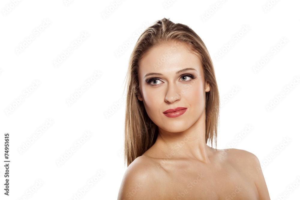 smiling beautiful blonde on a white background smiling beautiful blonde on a white background
