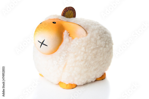 Sheep moneybox on white background
