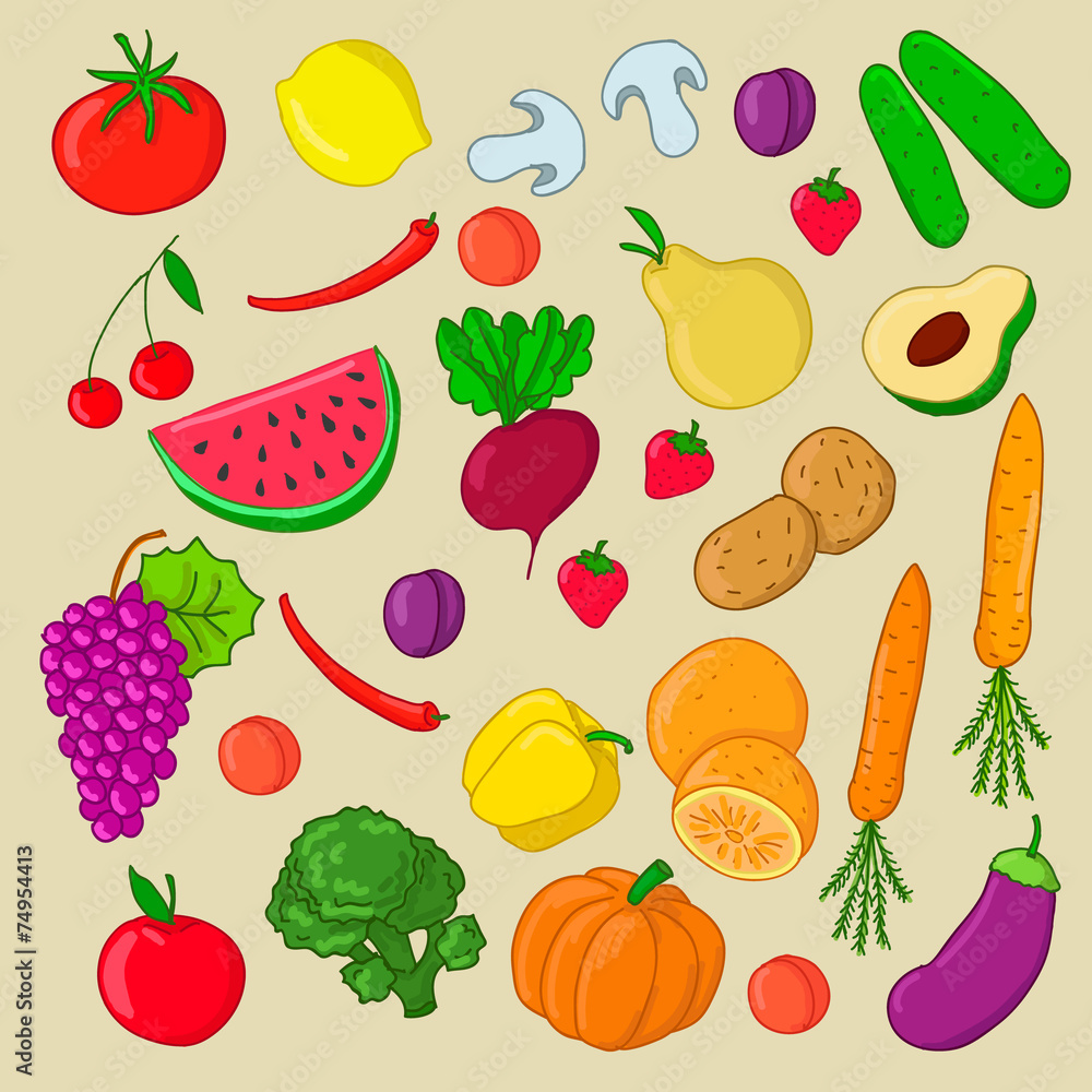 Set of fruit and vegetables Set of fruit and vegetables
