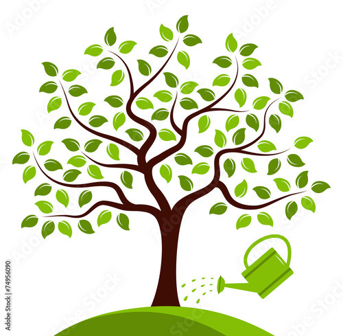tree and watering can