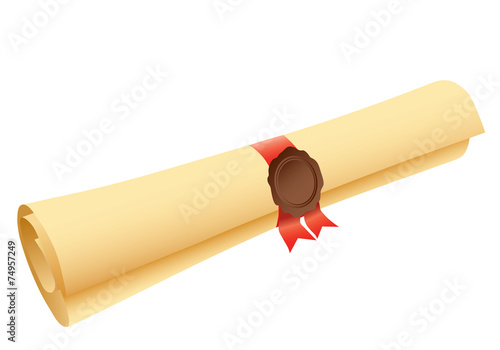 Certificate scroll on white background. Vector