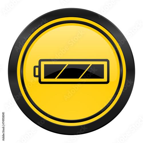 battery icon, yellow logo, charging symbol, power sign