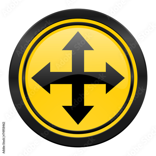 arrow icon, yellow logo,