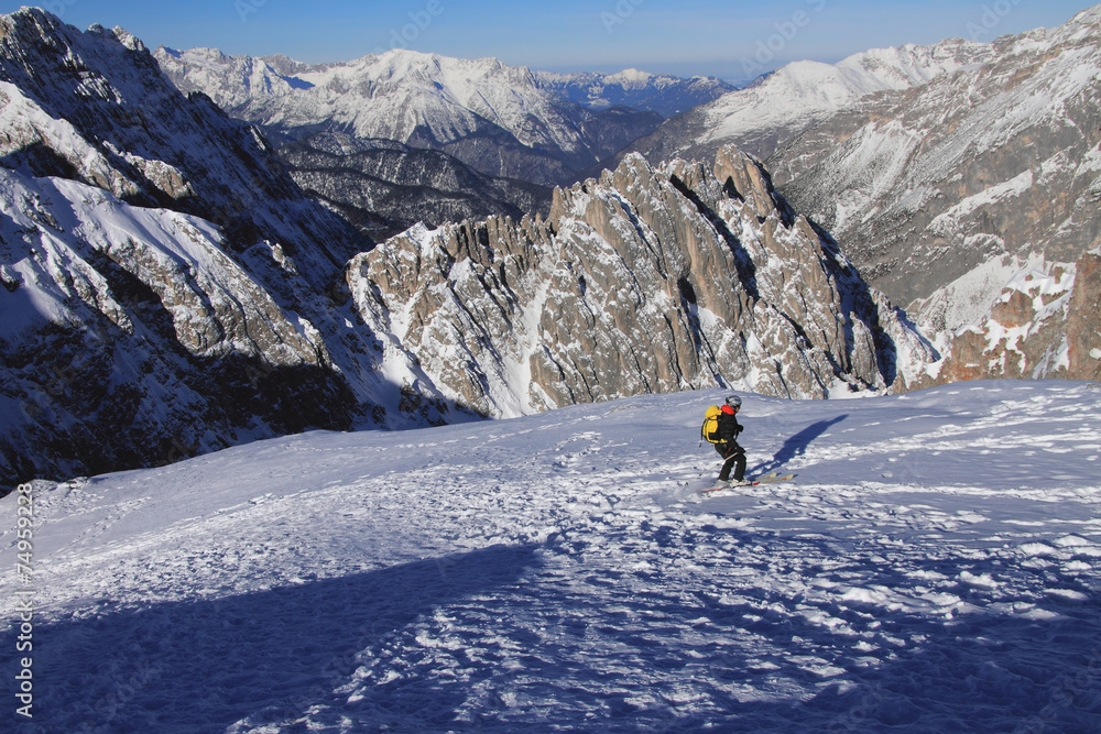 Skier in mountains. Alps, Innsbruck, Austria
