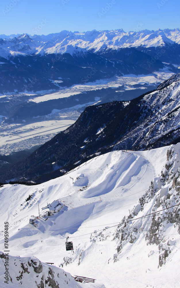 Zone of alpine skiing driving of Seegrube. Alps, Austria