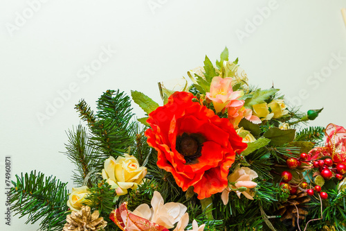 New Year and Christmas wreath decorated with flowers, Christmas
