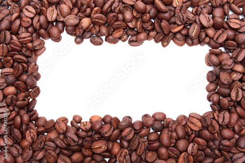 frame. Coffee beans on white background.