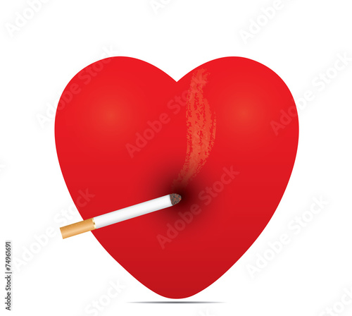 Heart with cigarettes on white. Vector