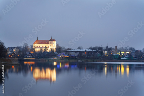 The image of Trakai lake in a night