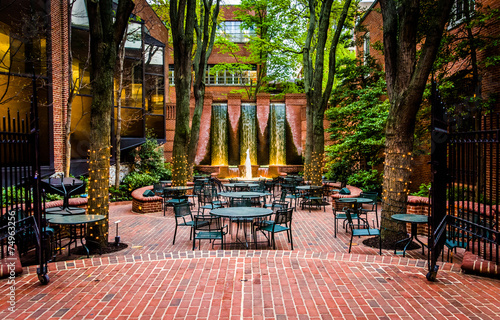 Canvastavla Fountains and outdoor dining area in downtown Lancaster, Pennsyl