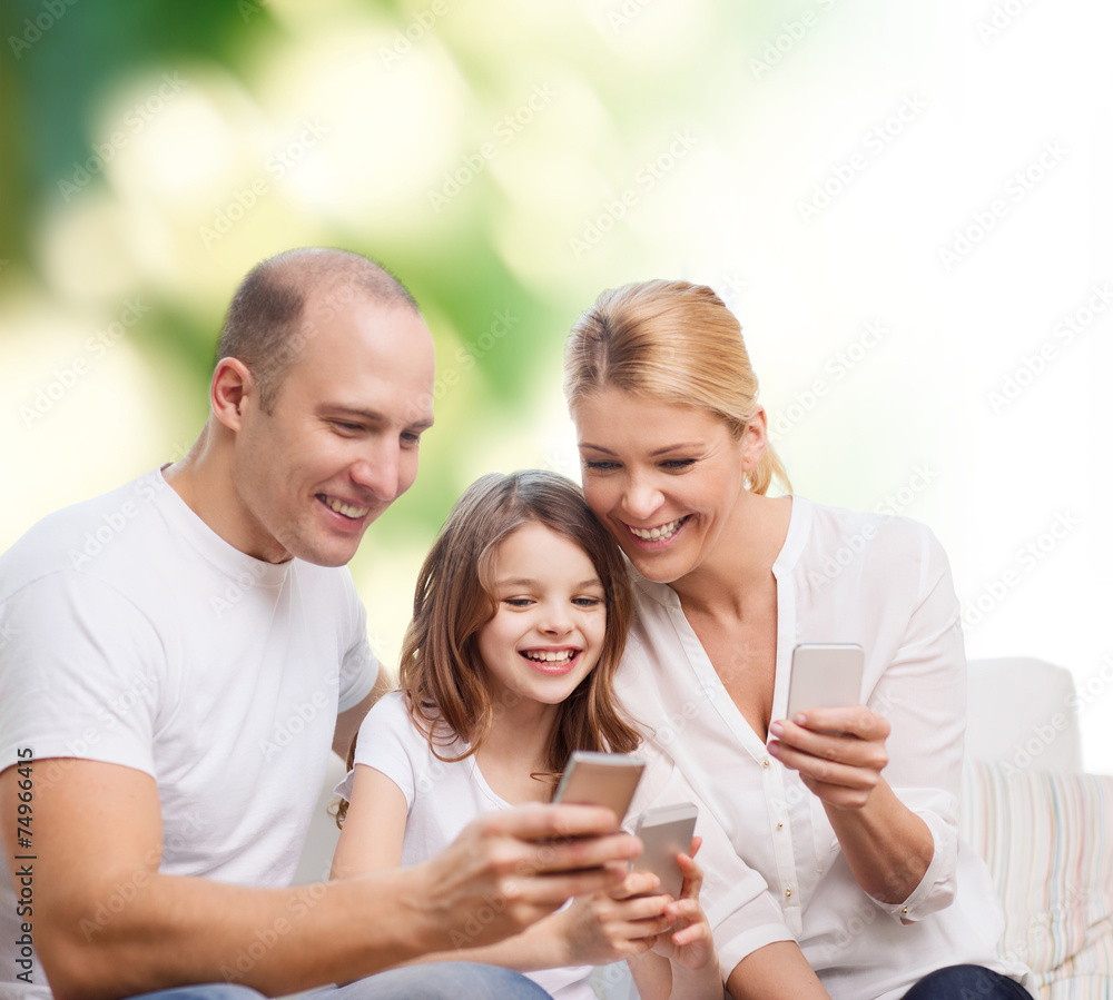 happy family with smartphones happy family with smartphones