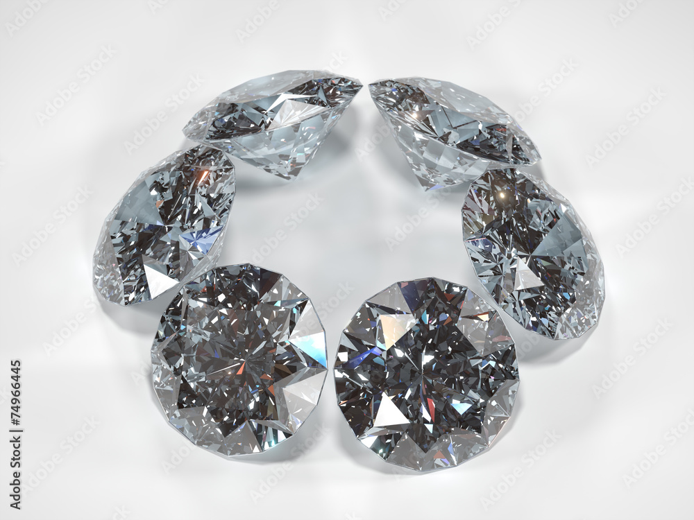 Six sparkling diamonds on a white background Six sparkling diamonds on a white background