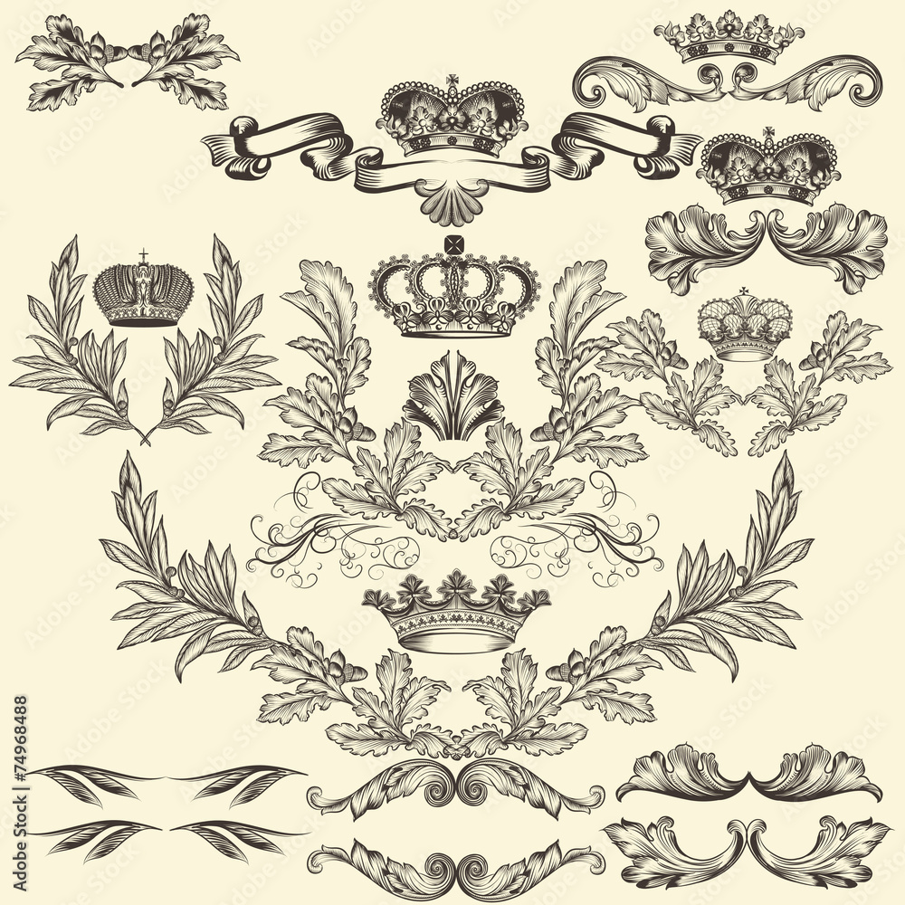 Naklejka premium Collection of vector frames with crowns and coat of arms