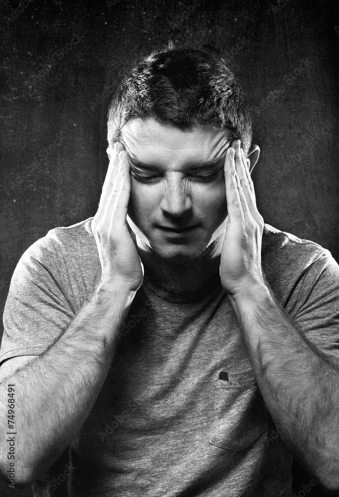 man suffering migraine headache feeling sick hands on tempo man suffering migraine headache feeling sick hands on tempo