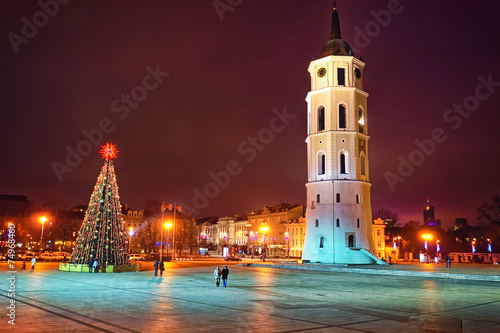 Cathedral square in Vilnius city, Lithuania at Christmas week