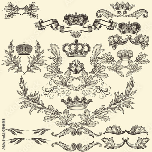 Collection of vector frames with crowns and coat of arms