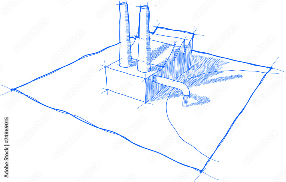 sketch of factory with shadows and no background
