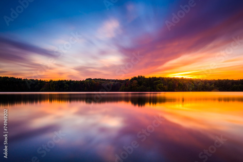 Long exposure at sunset at Long Arm Reservoir, Pennsylvania. © jonbilous