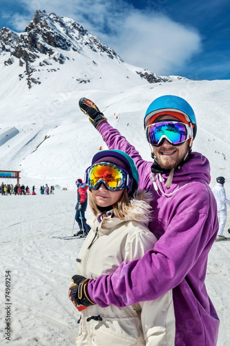 Beautiful couple at ski resort
