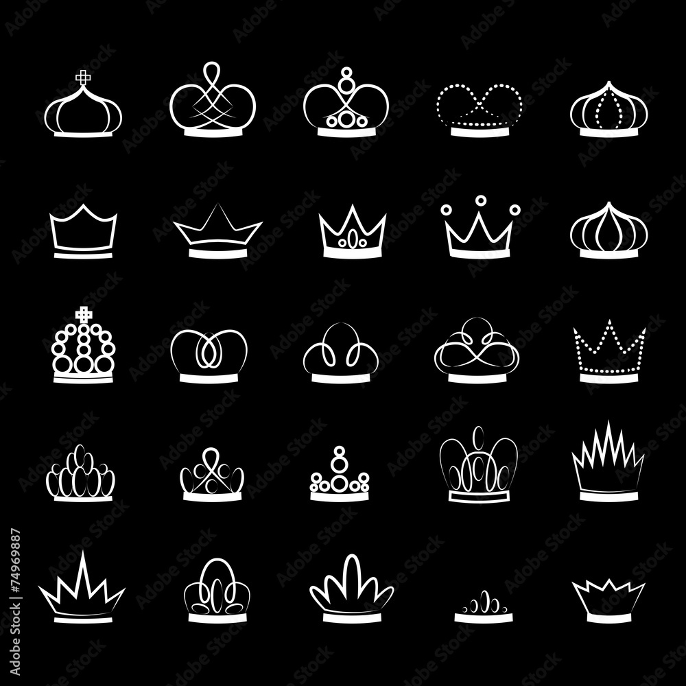 Crown Icons Set - Isolated On Black Background Crown Icons Set - Isolated On Black Background