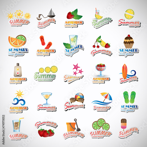 Fototapeta Naklejka Na Ścianę i Meble -  Summer Icons Set - Isolated On Gray Background - Vector Illustration, Graphic Design Editable For Your Design, Summer Concept