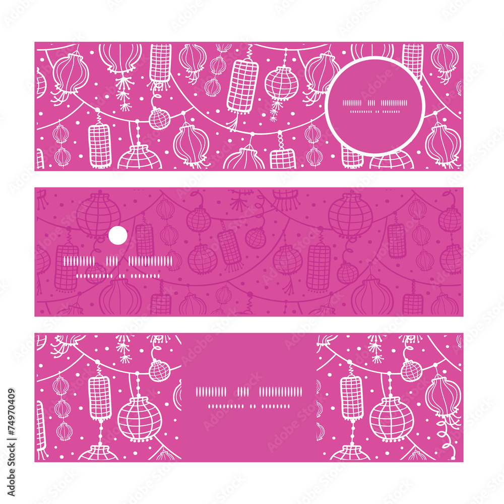 Vector holiday lanterns line art horizontal banners set pattern Vector holiday lanterns line art horizontal banners set pattern