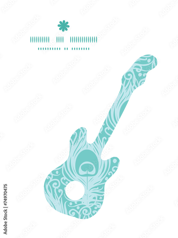 Fototapeta premium Vector soft peacock feathers guitar music silhouette pattern