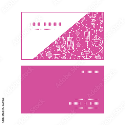 Vector holiday lanterns line art horizontal corner frame pattern