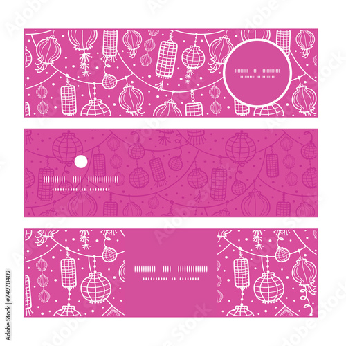 Vector holiday lanterns line art horizontal banners set pattern